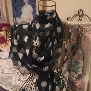 Polka Dot scarf long silky black & white retro
